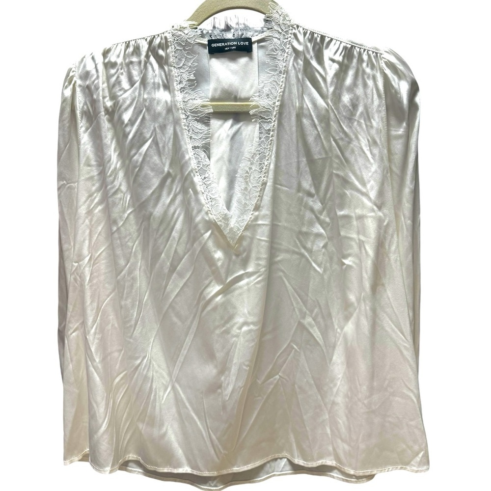 Generation love ivory silky top with lace Victorian sleeves